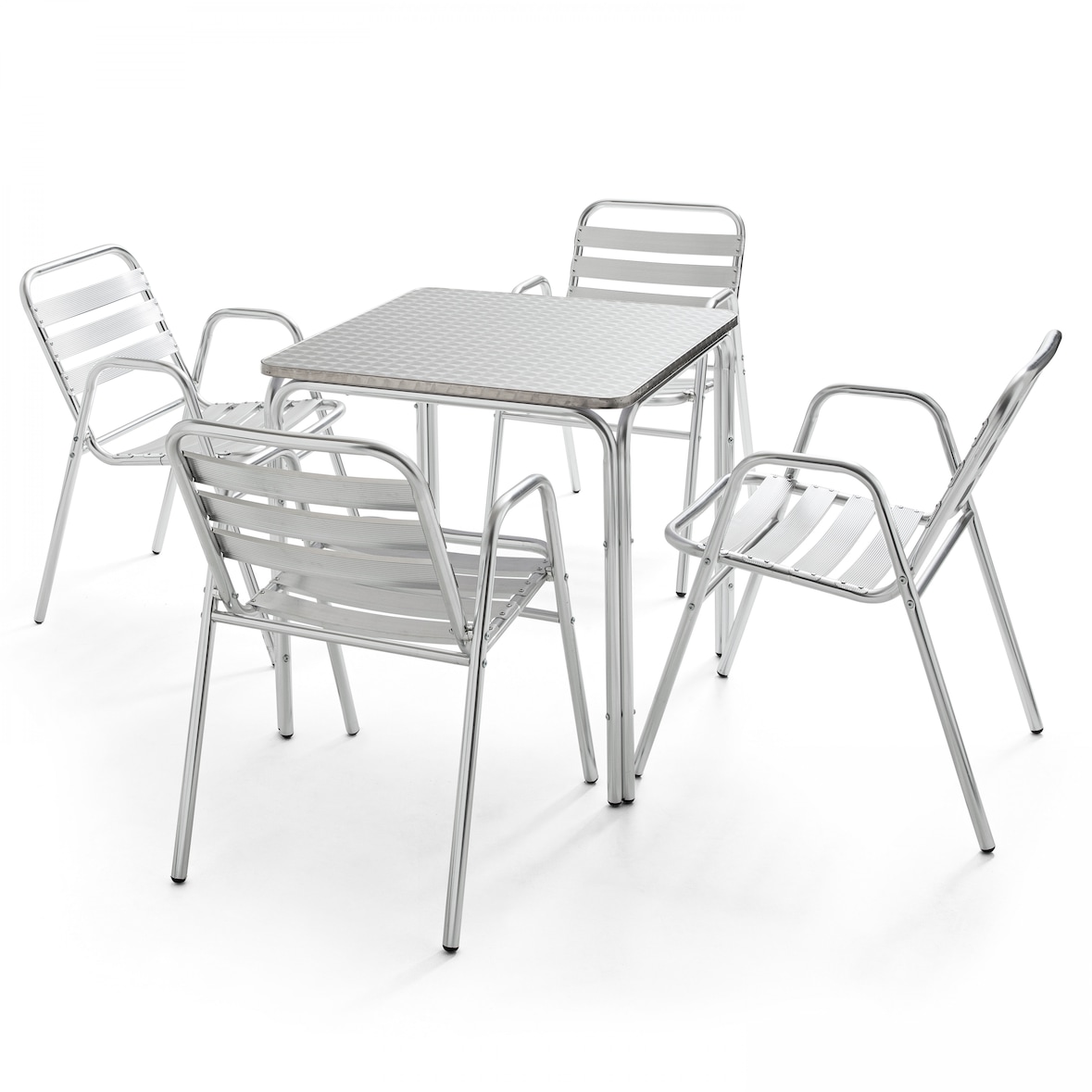 Mesa de jardín cuadrada de aluminio y 4 sillones - Oviala