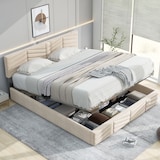 thumbnail of Merax Hydraulisches Polsterbett 140x200 Stauraumbett Doppelbett aus Samt mit Höhenverstellbares Kopfteil & Lattenrost Beige