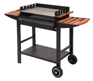 Tarrington House Houtskoolbarbecue Gouette, staal/hout, 130 x 56 x 90 cm, met zijtafels, 2 wielen, zwart