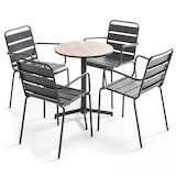 thumbnail of Tuinset - ronde tafel en 4 bruine stalen fauteuils
