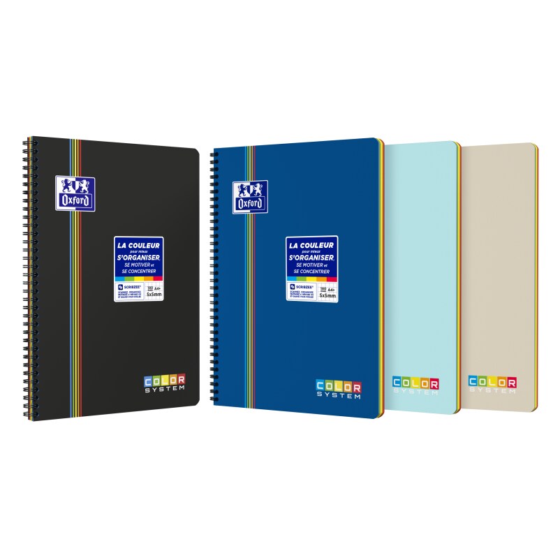 Lot de 5 Cahier Color System rel. intégrale A4+, 180p./90 feuilles 90g/m², quadrillé 5x5, coloris assortis (4)