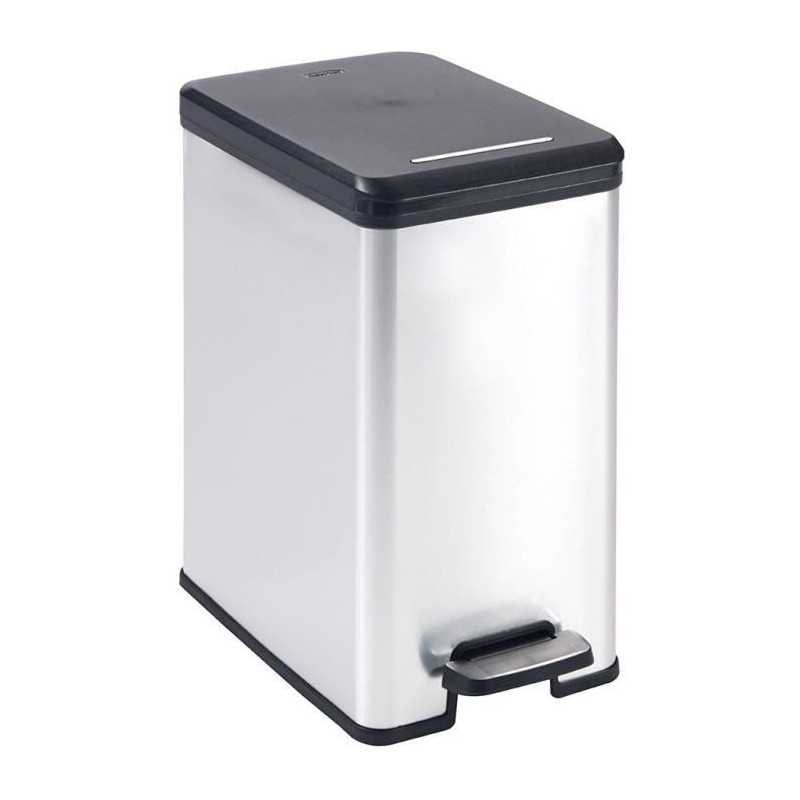 Poubelle Slim - Slim Bin - Curver - 25l - Design Compact - 41 X 27 X 55 Cm - Gris Métallisé