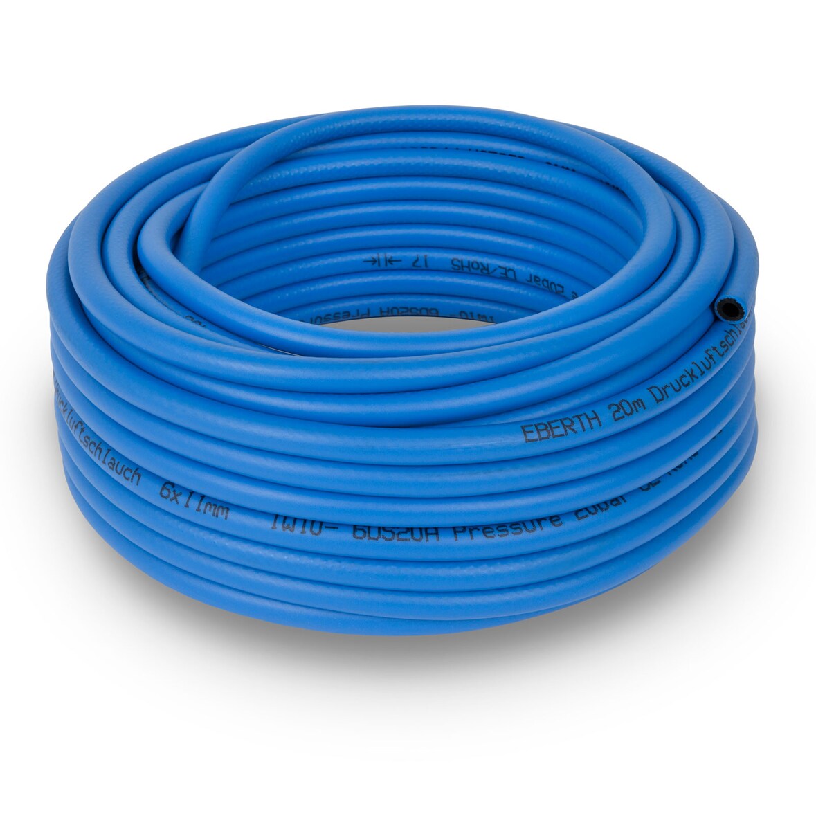 EBERTH Druckluftschlauch 20 m, 6x11 mm, 20 bar, Gewebeschlauch für Kompressor, ohne Kupplung, Druckluft Zubehör