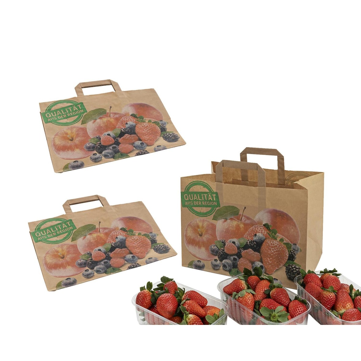 250x Obsttragetaschen Tragetaschen aus Kraftpapier 90gr. 320+215x240mm