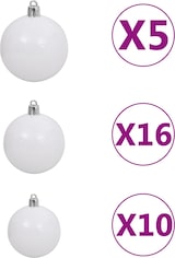 Weiße Christbaumkugeln in verschiedenen Größen.
