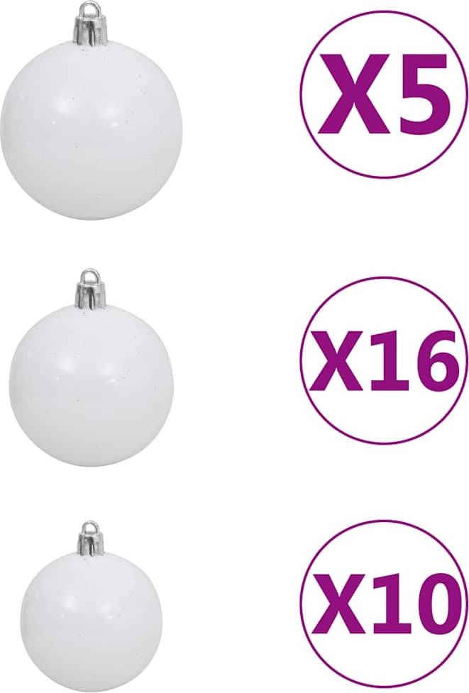 Weiße Christbaumkugeln in verschiedenen Größen.