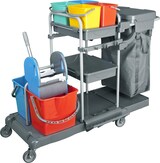 thumbnail of CleanSV® Tyson 6 Profi PE Reinigungswagen Systemwagen, 2 x 17 Liter Eimern, 4 x 5 Liter Eimer, 3 Ablagen, Müllsackhalter