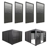 thumbnail of 4er-Set Aluminium Schiebetür für Pergola HWC-L46, Terrassenüberdachung, Lamellenpaneel Modul, 206x369cm ~ anthrazit