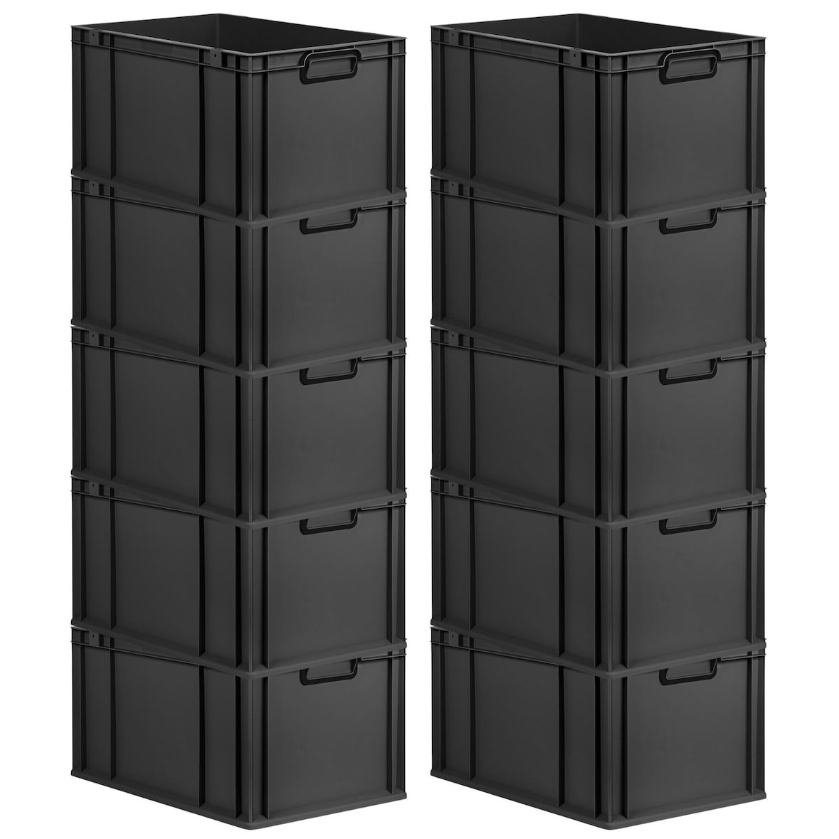 PROREGAL SparSet 10x Eurobox NextGen Color, HxBxT 32x40x60cm, 65 Liter, Griffe schwarz zu, Schwarz, Eurobehälter, Transportbehälter