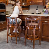 thumbnail of Barhocker aus Echtleder Braun 96x55x55 cm mit Rückenlehne 360 Grad drehbar Massivholzgestell Sitzpolster aus High Density Schaum