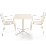 thumbnail of 70 cm tafel en 2 tuinstoelen in ivoorkleurig metaal