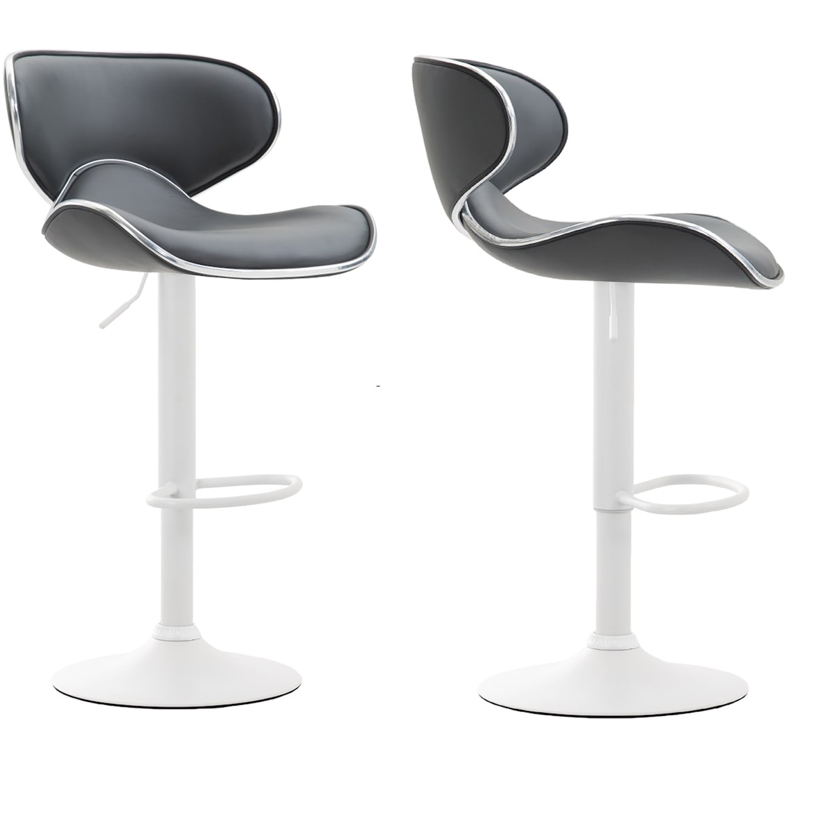 Décoshop26 - Set van 2 moderne barkrukken met matwitte metalen poten en grijze synthetische zittingen 10_0000350