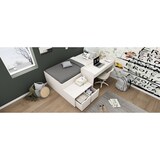thumbnail of Einzelbett 90x200 cm aus massivem Holz mit integriertem Schreibtisch und Schubladen, weiß, multifunktionales Stauraumbett