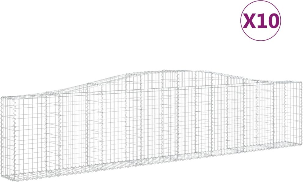 vidaXL Gabionen mit Hochbogen 10 Stk. 400x30x80/100cm Verzinktes Eisen