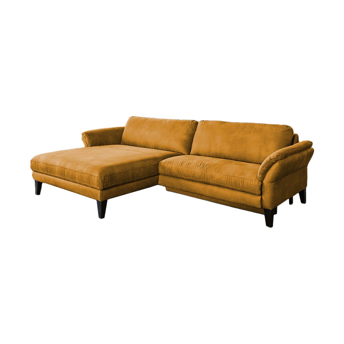 KAWOLA Sofa MALTA Ecksofa Stoff gold mit motorischer Relaxfunktion Recamiere links
