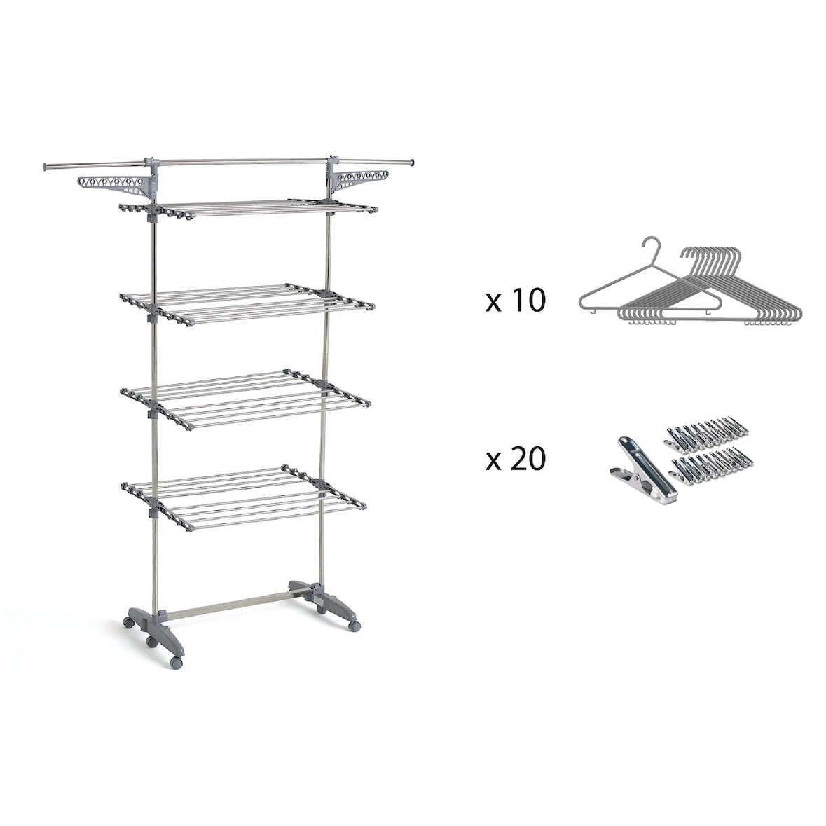 Kitchen Move Séchoir à linge avec accessoires EXTRA 27M 4 niveaux Acier Gris