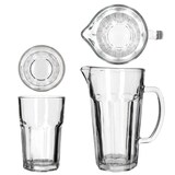 thumbnail of MIX 5tlg Set 1x Glaskrug 1L + 4x Gläser 300 ml klar Wasser Saft Cocktails Party