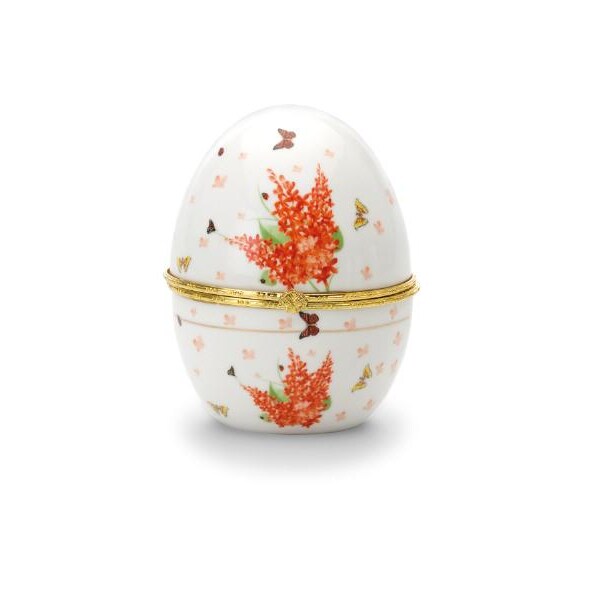 Porzellan-Ei roter Flieder H 12,0 cm D 10,0 cm Porzellan / vergoldet