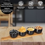 thumbnail of WellHome - Set de aperitivo de 5 piezas en color negro, tablas de bambú y vasitos de loza
