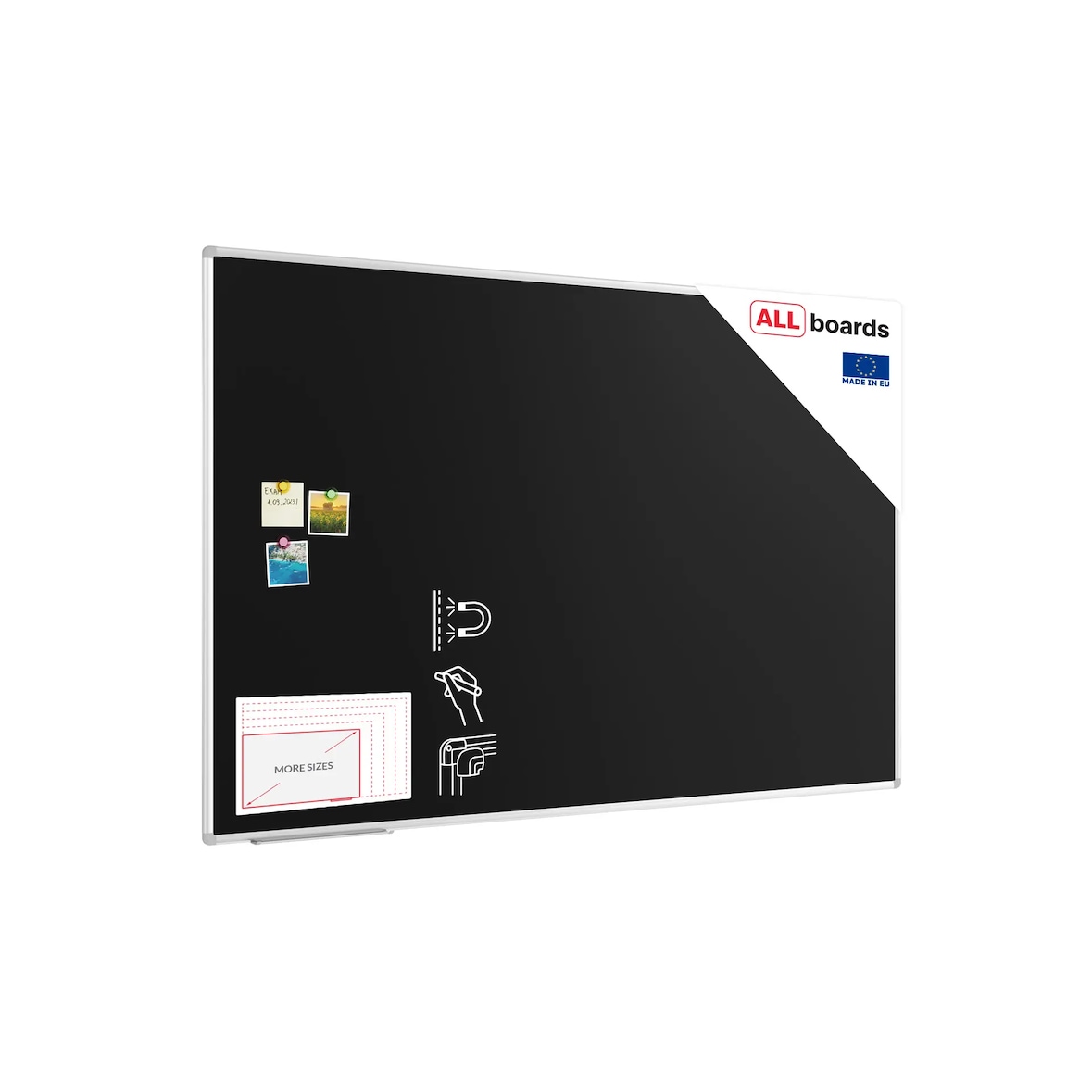 ALLboards Tableau à Craie Noir Magnétique avec Cadre en Aluminium Premium EXPO 180x120 cm