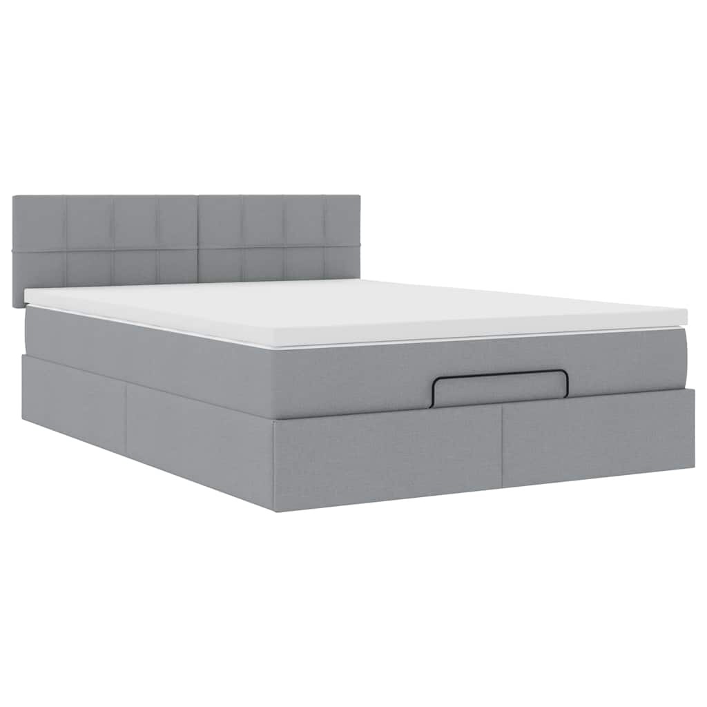 vidaXL Ottomane Bett mit Matratze & LEDs Hellgrau 140x190 cm Stoff