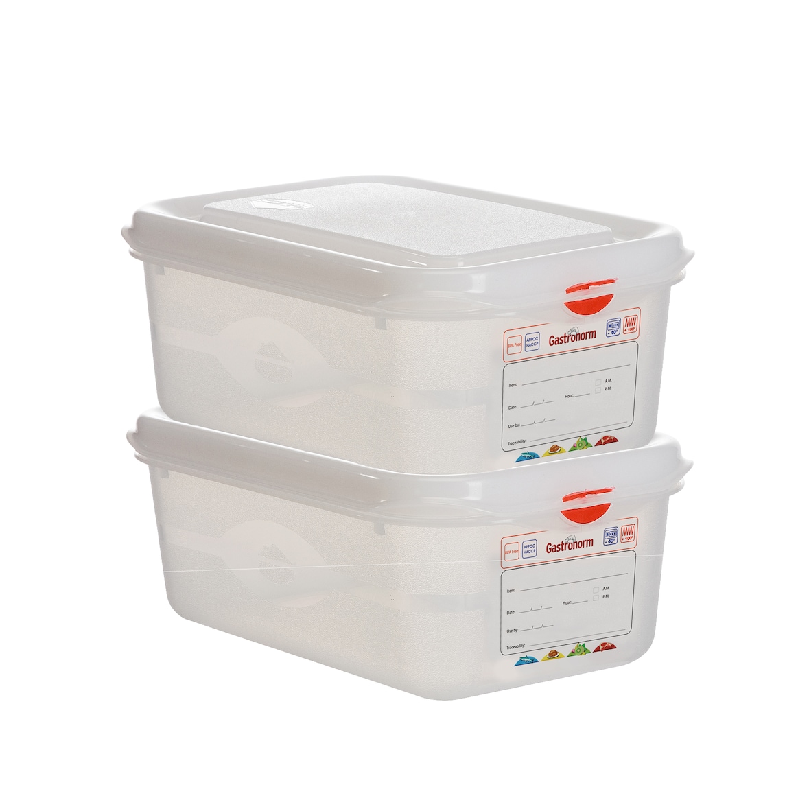 DENOX Contenedor hermético profesional, polipropileno, Gastronox 1/4, 2,8 L, 265 x 162 x H100, con tapa de doble cierre, 2 unidades