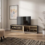 thumbnail of TV-Schrank, Lowboard, 207x50x37 cm, Für TV-Geräte bis zu 80", Elektrokamin., LED, Eiche Schwarz