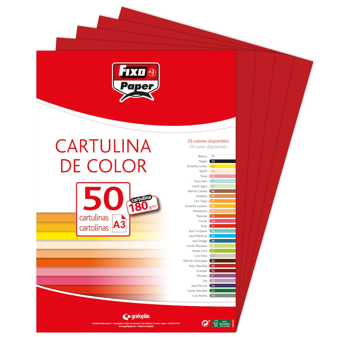 Pacote de 50 Cartolinas de 180g. Tamanho A3  Cor vermelho natal