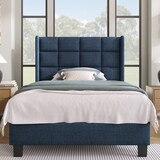 thumbnail of Polsterbett 90x200 cm mit gepolstertem Kopfteil in Blau – zeitloses Design, hoher Komfort und robuste Konstruktion für entspannte Nächte