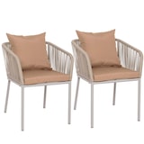thumbnail of 2er-Set Gartenstuhl HWC-N41, Outdoor Armlehne, wetterfest Aluminium Seilgeflecht Rope ~ grau Kissen taupe