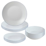 thumbnail of San Ignacio - Juego de Vajilla de 12pcs Blanca con Borde Azul con Juego de 4 Copas de cristal de 250ml Azul