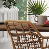 thumbnail of Esszimmerstuhl 2er Set 56x60x79 cm Natur+Schwarz mit Polyrattan Sitzschale Armlehnen Stahlbeinen rutschfesten Fußkappen ergonomisch