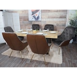 thumbnail of 6er-Set Esszimmerstuhl HWC-K26, Polsterstuhl Stuhl Wohnzimmerstuhl Küchenstuhl mit Armlehne, Metall ~ Samt, hellbraun