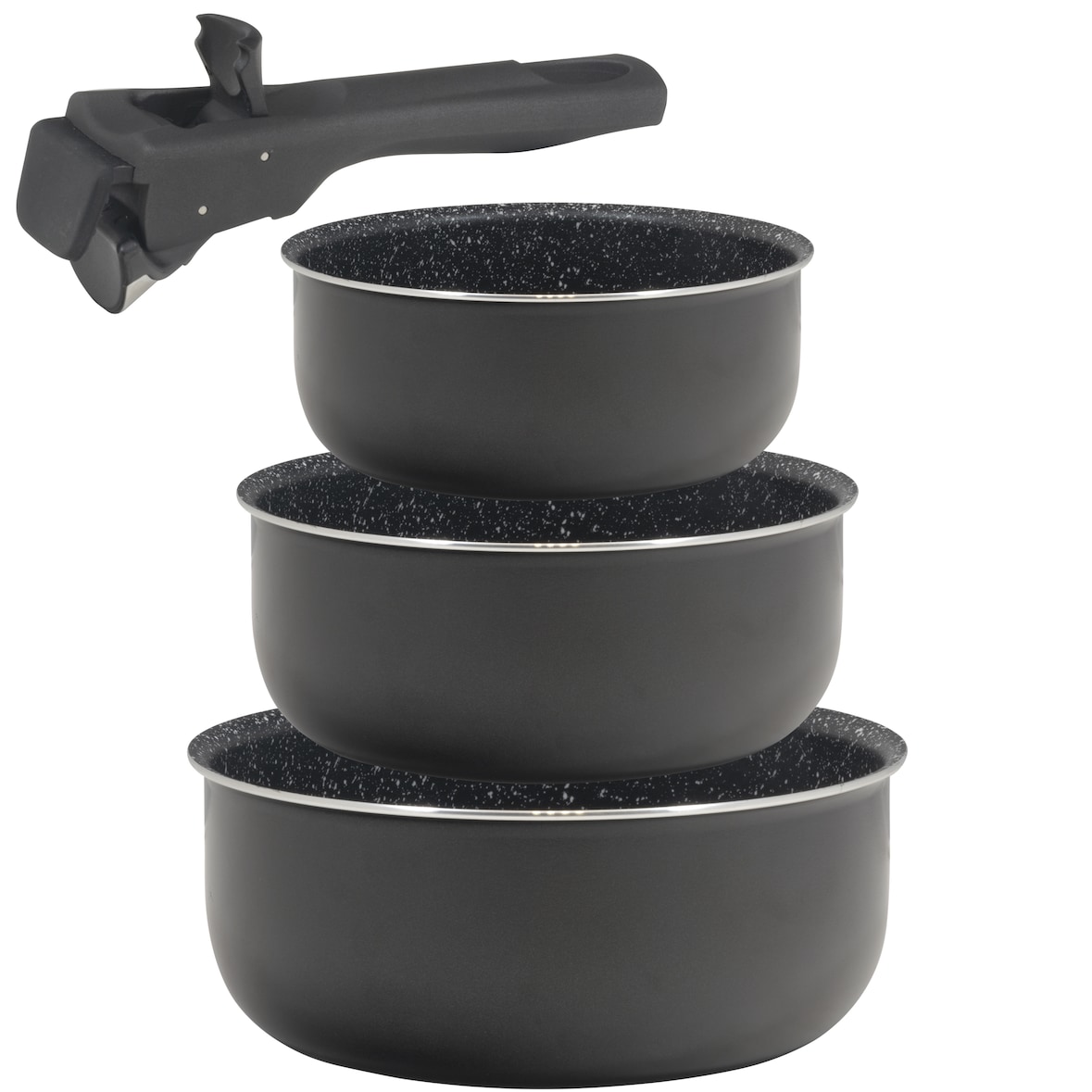 BERGNER Click&Cook - Set de 3 Cazos Ø16/Ø18/Ø20cm en Aluminio Prensado para Inducción Color Negro con Mango