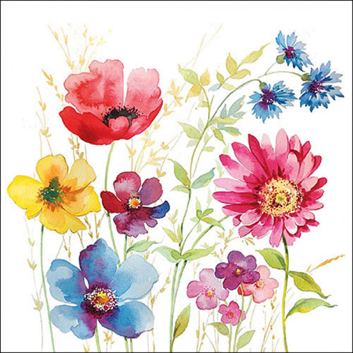20 Servietten Papier 33x33cm 3-lagig - hochwertige Einweg Papierservietten Wildblumen Aquarell Motiv Sommerwiese Partyservietten Tischdeko Picknick