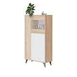 thumbnail of Dmora Vetrina Atlanta, Vetrinetta moderna a 3 ante, Credenza da soggiorno o salotto, Madia alta con ripiani, 77x33h142 cm, Rovere e Bianco