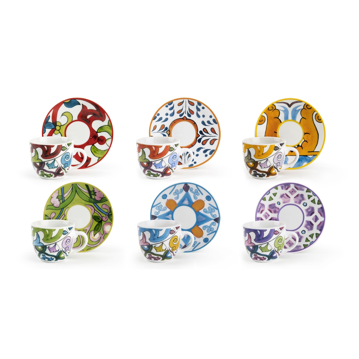 Excelsa set 6 tazze caffè c/piattini Lisbona porcellana 6x5 cm