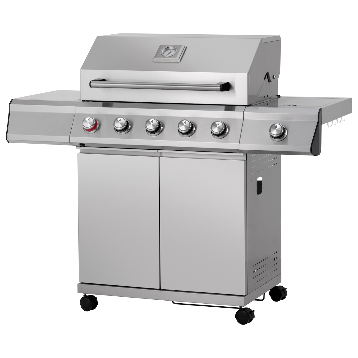 Tarrington House Barbecue a gas con 4 bruciatori principali + 1 laterale Glenwood, area cottura 41 × 71 cm, tavolino, con ruote, Edelstahl, grigio