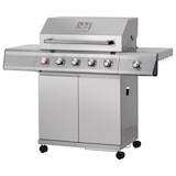 thumbnail of Tarrington House Barbecue a gas con 4 bruciatori principali + 1 laterale Glenwood, area cottura 41 × 71 cm, tavolino, con ruote, Edelstahl, grigio