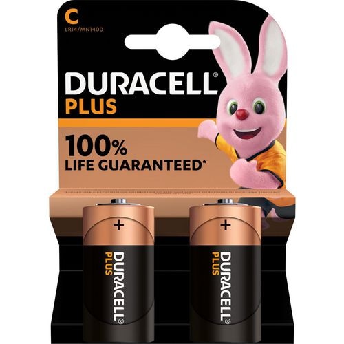 DURACELL Piles alcalines C Plus 100%, 1,5V LR14 MN1400, lot de 2 piles
