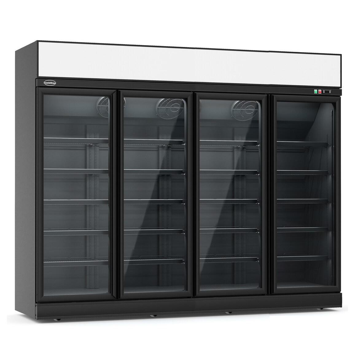 Tiefkühlschrank RHINO auf Rollen | 4x Glastür + LED & Display | 2060 Liter, HxBxT 209,2x250,8x71cm | -18/-22°C | Schwarz + CHEFGASTRO Geschirrtuch
