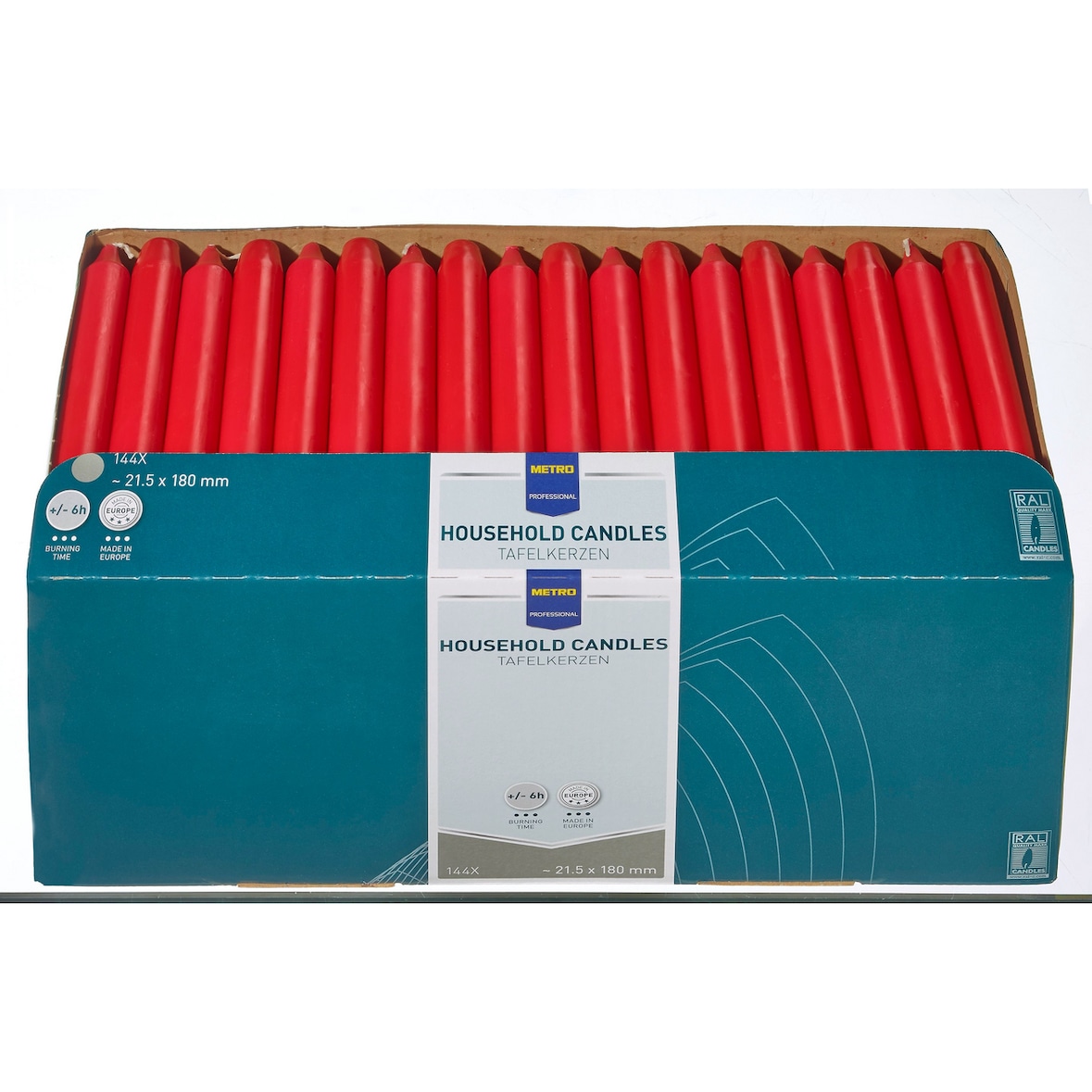 METRO Professional Candela a stelo, 1paraffina, Ø 2.15 x 18 cm, 6 ore di combustione, rosso, 144 pezzi