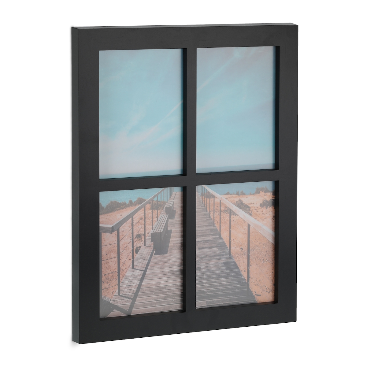 Relaxdays Bilderrahmen, Wandaufhängung, Galerierahmen für 4 Fotos in 18x13, Fotocollage Familie, HxB 44x33,5 cm, schwarz