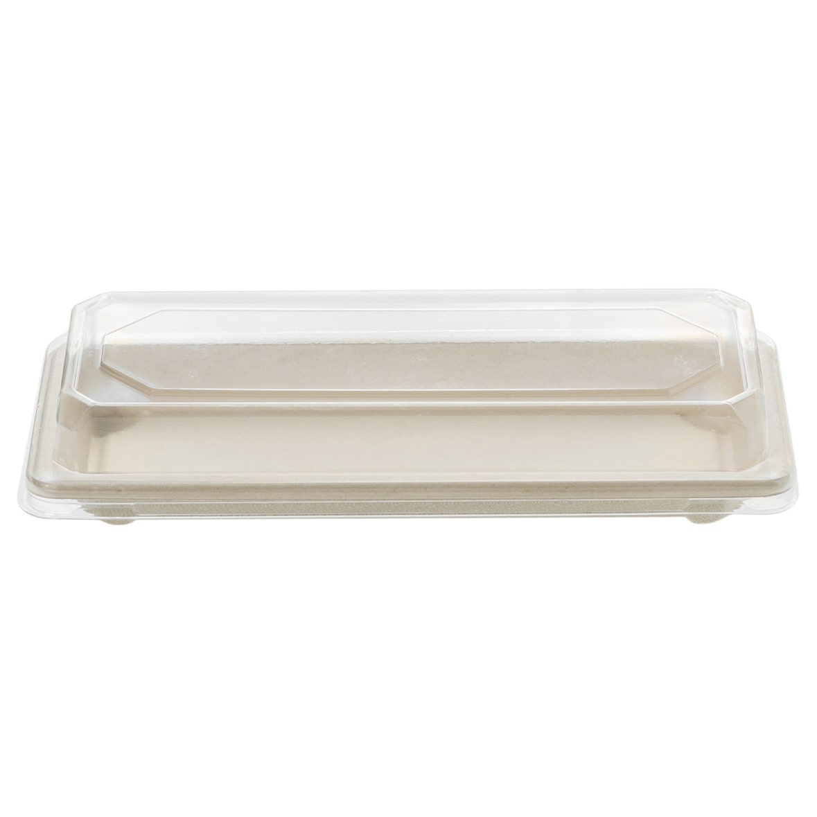 50x Sushi Tray aus Zuckerrohr mit klarem PET-Deckel 22,1 x 9,2 x 2,2 cm