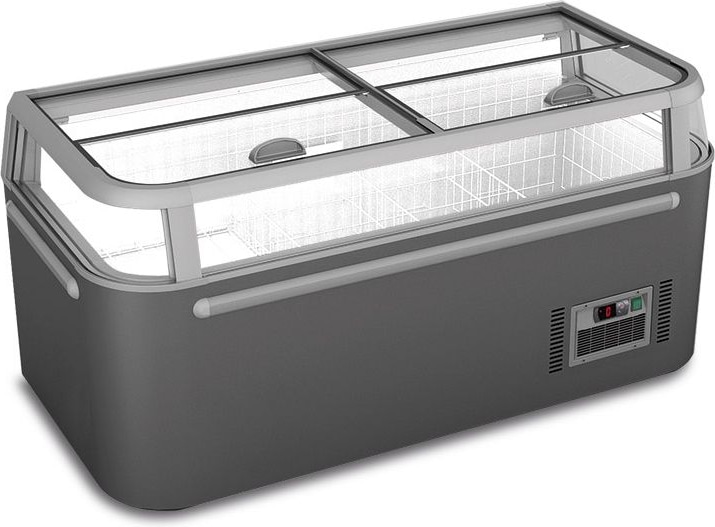 KLIMAITALIA Statisches Panoramainsel-Flachglas. LED-Beleuchtung. Automatisches Auftauen. Temperatur 0°C/+10°C und -22°C/-18°C. MANHATTAN18