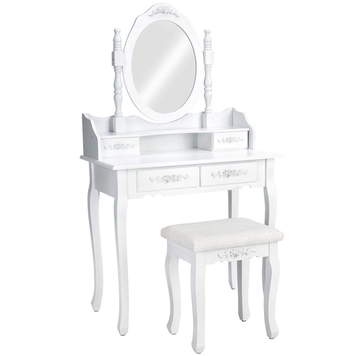 tectake Coiffeuse avec miroir 4 tiroirs  Blanc
