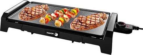FAGOR - Plancha de cocina eléctrica de aluminio fundido 2200W de potencia. Regulador de temperatura y revestimiento antiadherente efecto piedra.