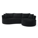 thumbnail of 3-Sitzer Sofa mit rechter Chaiselongue Schwarz 76×264×168 cm Kordstoff Kompressionssofa mit Getränkehaltern Kissen, vakuumverpackt