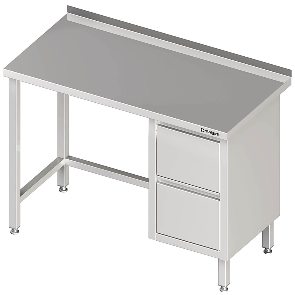 Stalgast Edelstahl Arbeitstisch ohne Grundboden, 2400x700x850 mm, mit 2er Schubladenblock rechts, mit Aufkantung, verschweißt