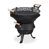 thumbnail of Relaxdays Grillfass Gusseisen, höhenverstellbarer Grillrost, Belüftung, Fassgrill für Holzkohle, HBT 40x45x36cm, schwarz